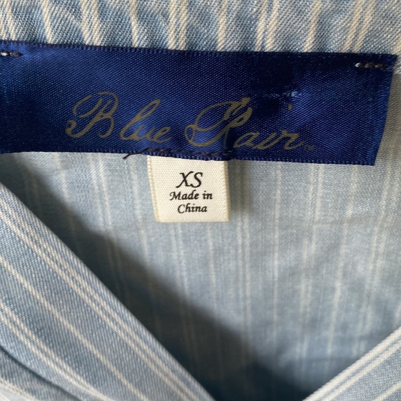 Blue Rain v neck Tied Sleeves cold shoulder pinstripe peplum Blouse, Size XS - Picture 2 of 11